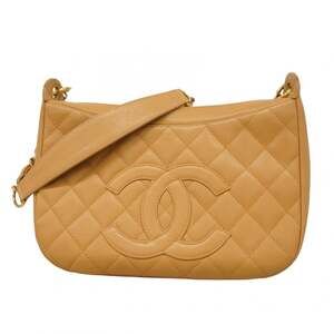 Chanel Matelasse Shoulder Bag with Chain Bag, Caviar Skin, Beige, Women's